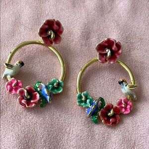 Les NEREIDES Floral Hoop Earrings with Birds